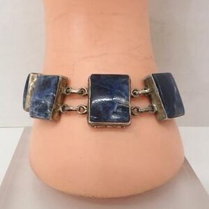 Elegant Blue Lapis Inlay 7.5" & Sterling Silver 925 Bracelet 29.15g Vtg